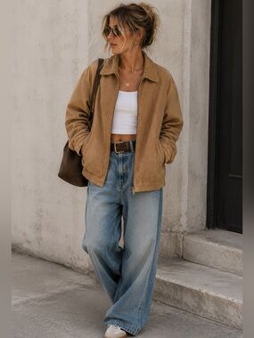 Savile Row XL Genuine Leather Suede Jacket Tan Bomber Vintage Y2K